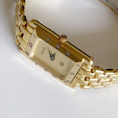 Gucci 1990s Gold Plated Rectangular Dial Watch