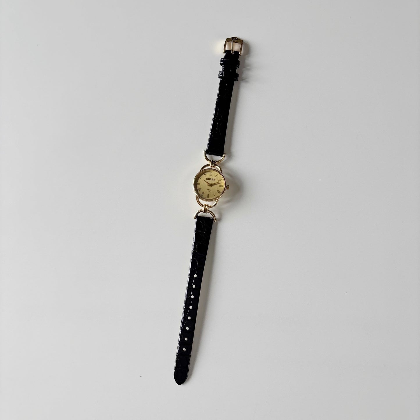 Gucci 1980s Round Dial Horsebit Gold Plated Watch