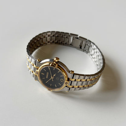 Gucci 1990s Black Dial Gold Plated Two Tone Watch