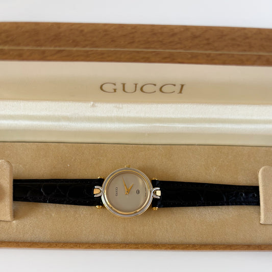 Gucci 1990s Round Dial Two Tone Watch