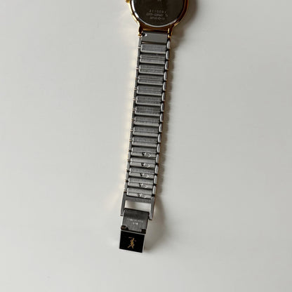 Yves Saint Laurent 1990s Navy Round Dial Two Tone Watch