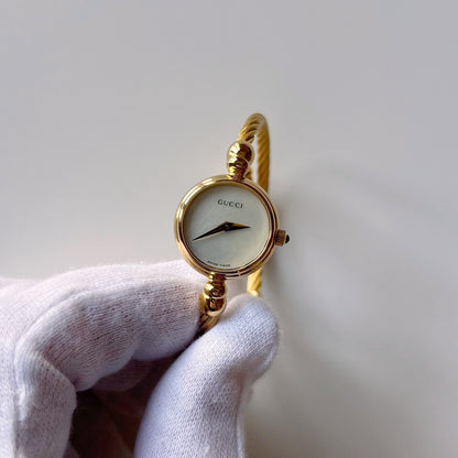 Gucci 1990s Seashell Dial Gold Plated Cable Bangle Watch
