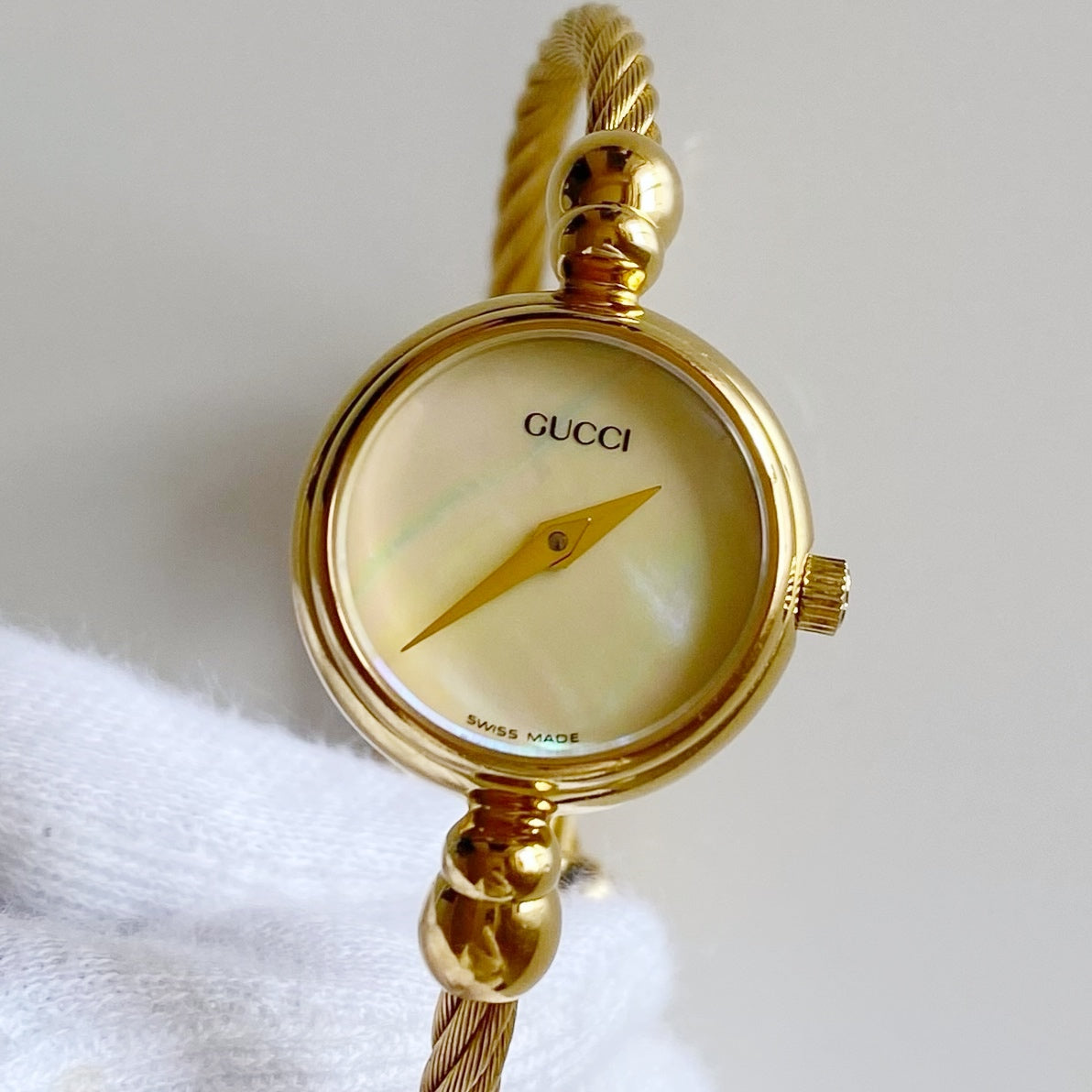 Gucci 1990s Seashell Dial Gold Plated Bangle Watch