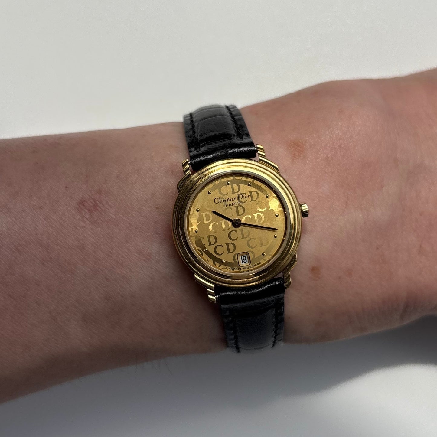 Dior 1990s Date CD Logo Round Dial Gold Plated Watch