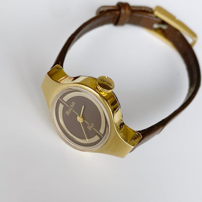 Dior x Bulova 1970s Hand-Winding Gold Plated Oval Leather Watch