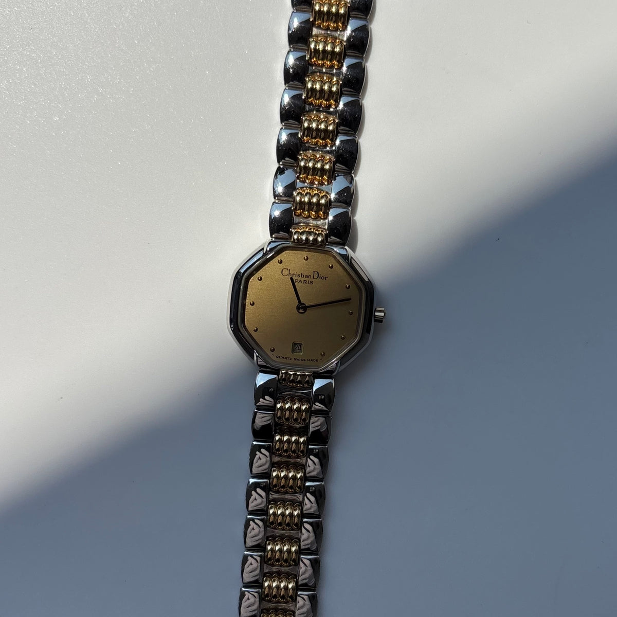 Dior 1990s Octagon Two Tone Gold Plated Watch
