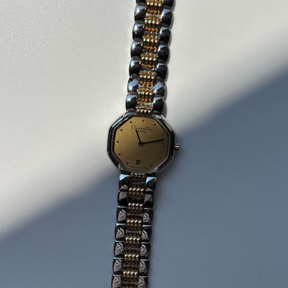 Dior 1990s Octagon Two Tone Gold Plated Watch