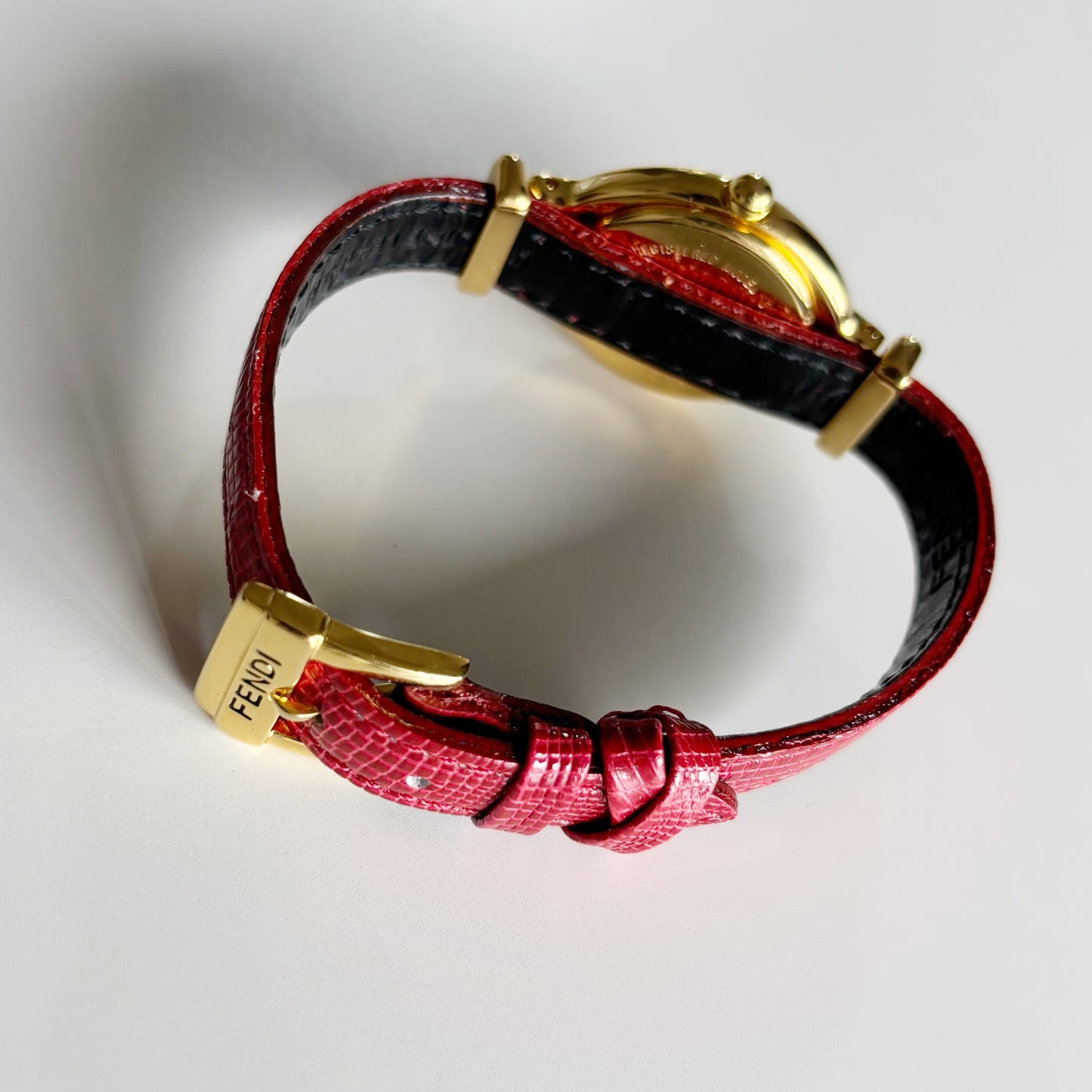 Fendi 1990s Interchangeable Strap Gold Plated Watch with 5 straps, case