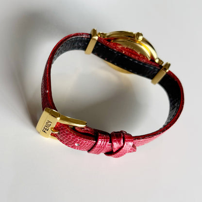 Fendi 1990s Interchangeable Strap Gold Plated Watch with 5 straps, case