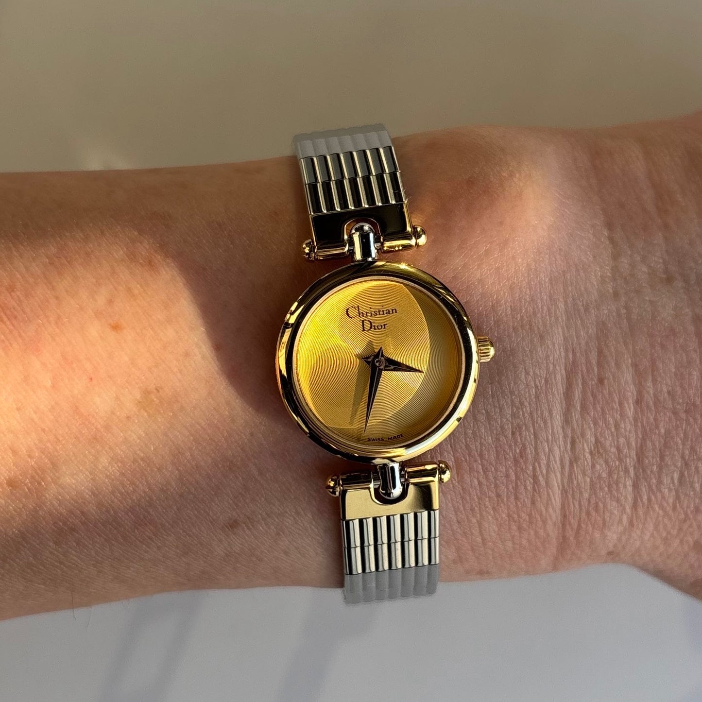 Dior 1990s Round Gold Dial Two Tone Watch