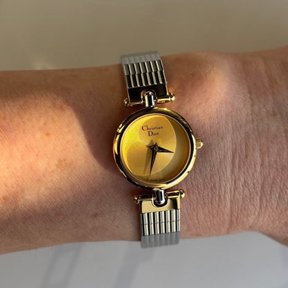 Dior 1990s Round Gold Dial Two Tone Watch