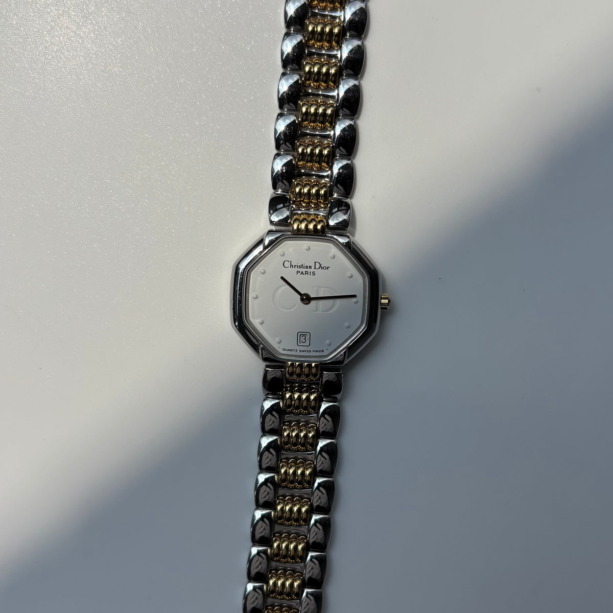 Dior 1990s Octagon Dial Two Tone Gold Plated Watch