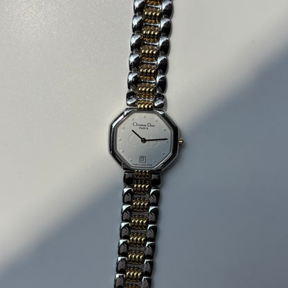 Dior 1990s Octagon Dial Two Tone Gold Plated Watch