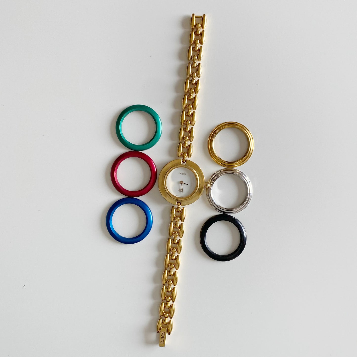 Gucci 1990s Interchangeable Bezel Gold Plated Watch with 6 bezels, case (165mm)