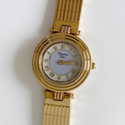 Dior 1990s Round Dial Gold Plated Watch