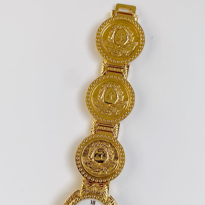 Gianni Versace 1990s Signature 18K Gold Plated Coin Watch