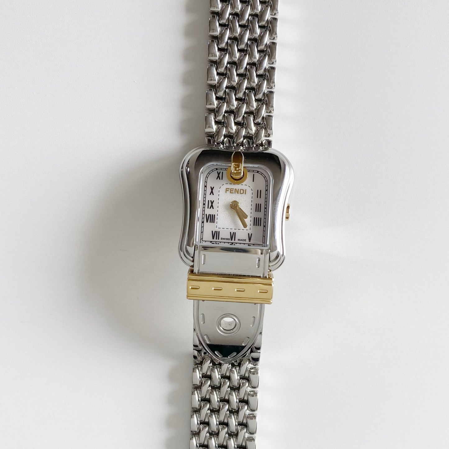 Fendi 1990s Seashell Dial Two Tone Belt Watch