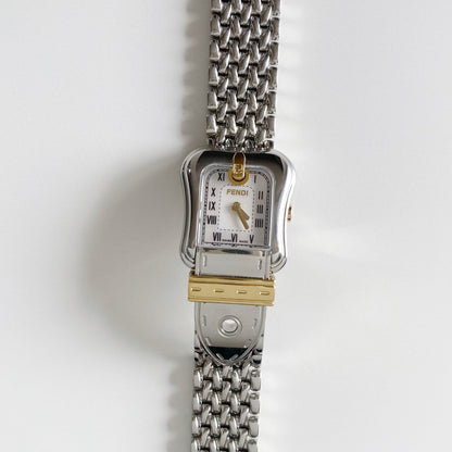 Fendi 1990s Seashell Dial Two Tone Belt Watch
