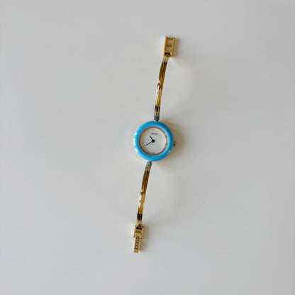 Gucci 1990s Interchangeable Bezel Gold Plated Bangle Watch with 12 bezels, case (Small)