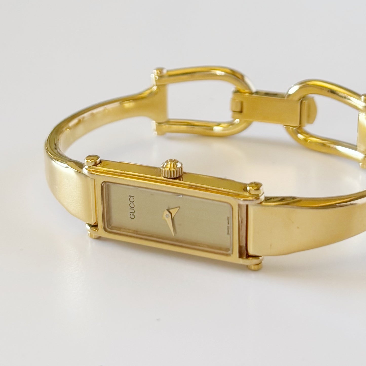 Gucci 1990s Gold Dial Gold Plated Bangle Watch