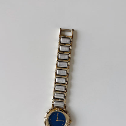 Yves Saint Laurent 1990s Navy Round Dial Two Tone Gold Plated Watch