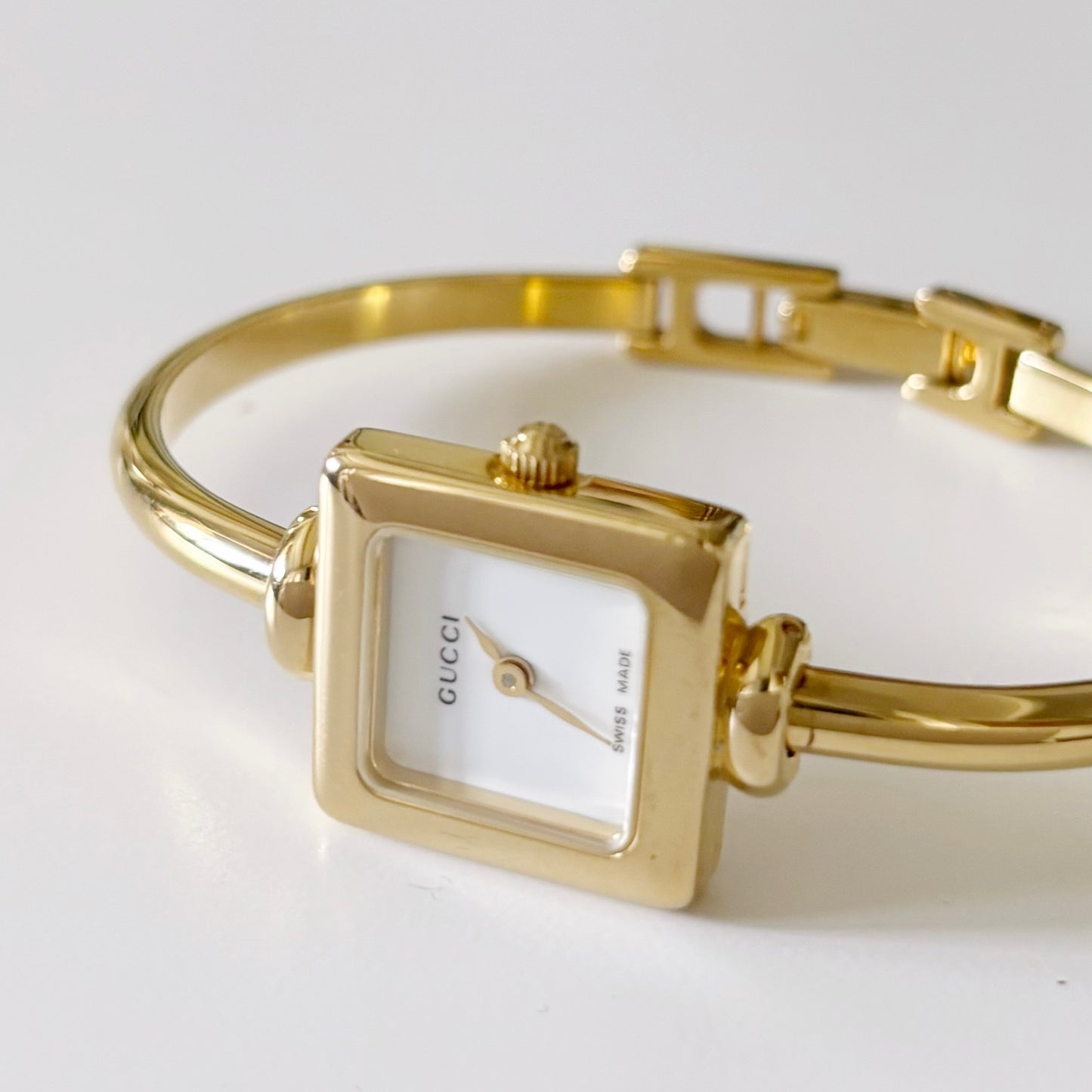 Gucci 1990s Square Dial Gold Plated Bangle Watch