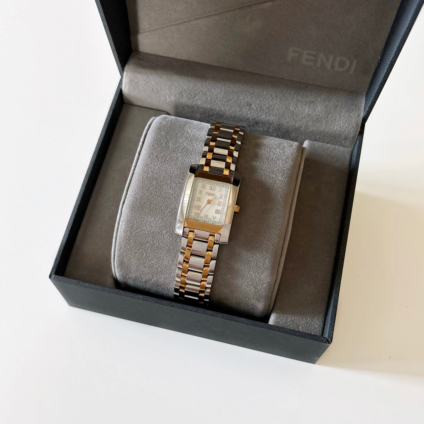 Fendi Early 2000s Seashell Dial Two Tone Rectangular Watch