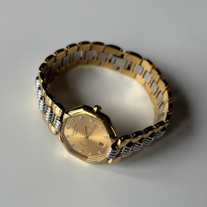 Dior 1990s Octagon Two Tone Gold Plated Watch