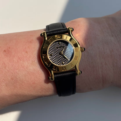 Gucci 1990s Black Dial Gold Plated Watch