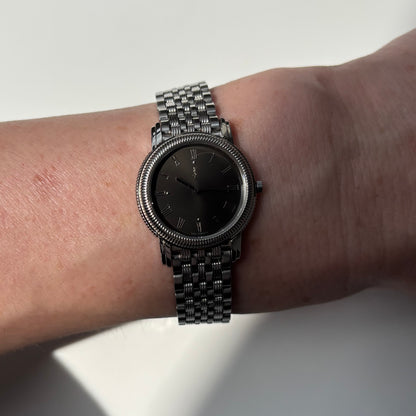 Yves Saint Laurent 1990s Dark Gray Round Dial Stainless Steel Watch