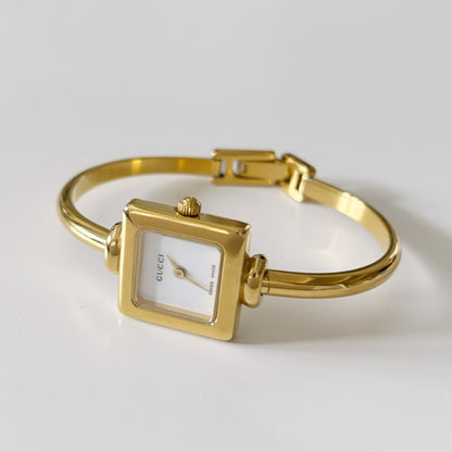 Gucci 1990s Square Gold Plated Bangle Watch