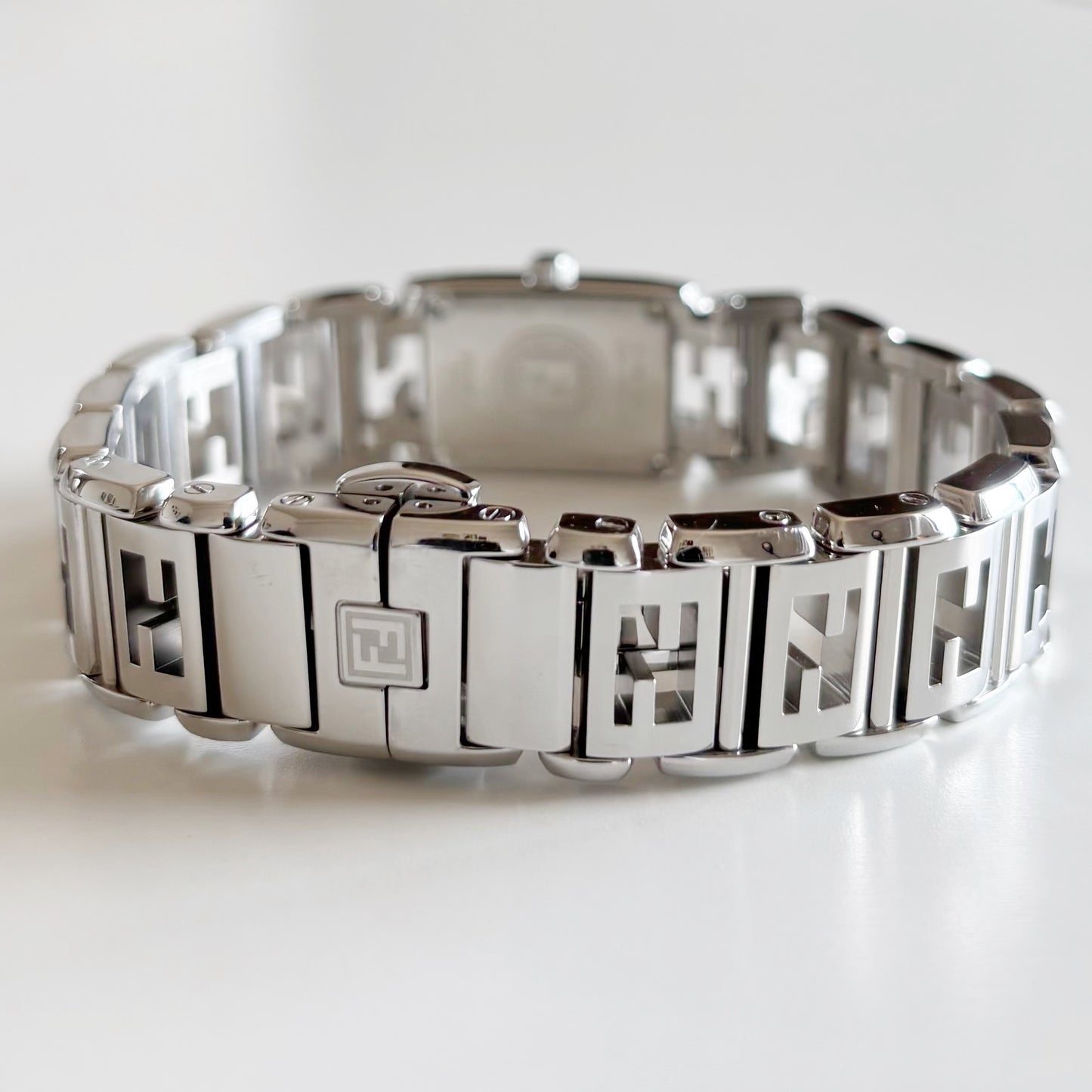 Fendi 1990s Seashell Dial Tank Stainless steel Watch