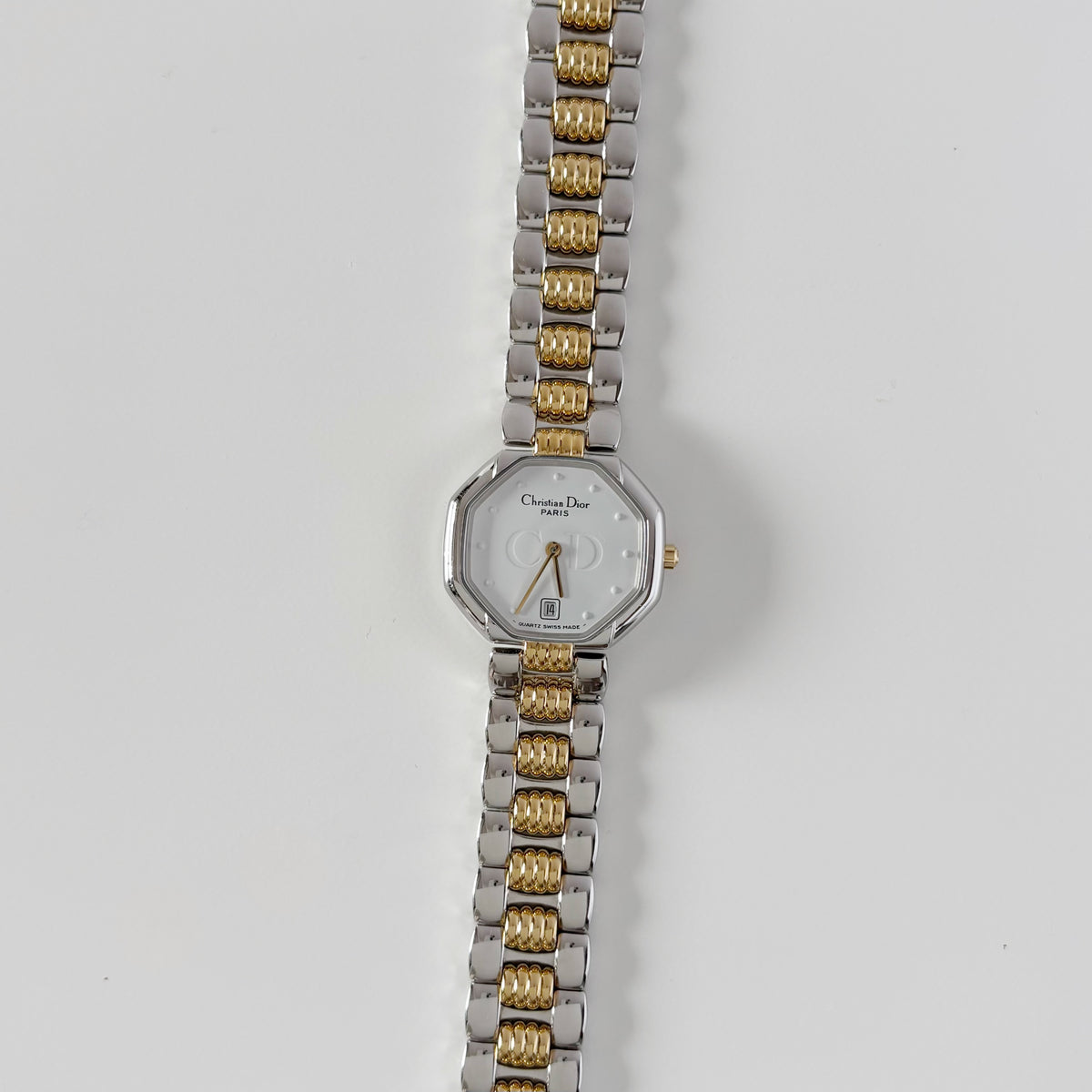 Dior 1990s Octagon Dial Two Tone Gold Plated Watch
