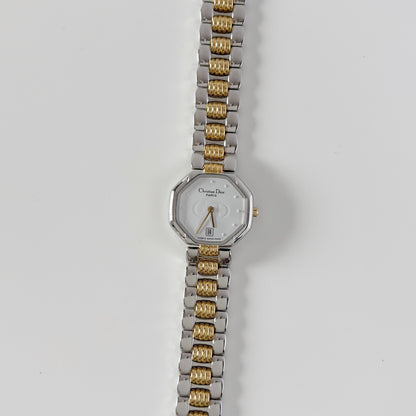 Dior 1990s Octagon Dial Two Tone Gold Plated Watch