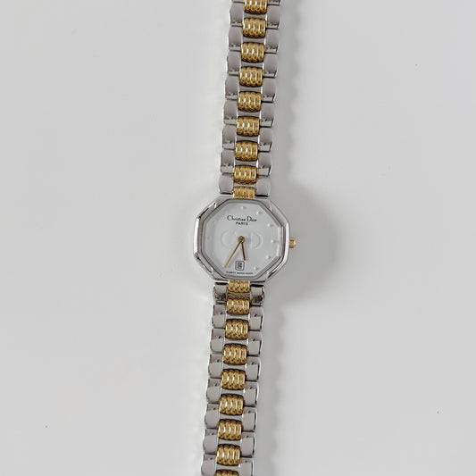 Dior 1990s Octagon Dial Two Tone Gold Plated Watch