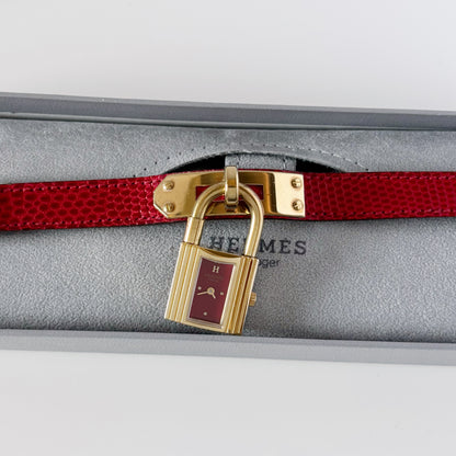 Hermes 1990s Kelly Red Dial Gold Plated Watch