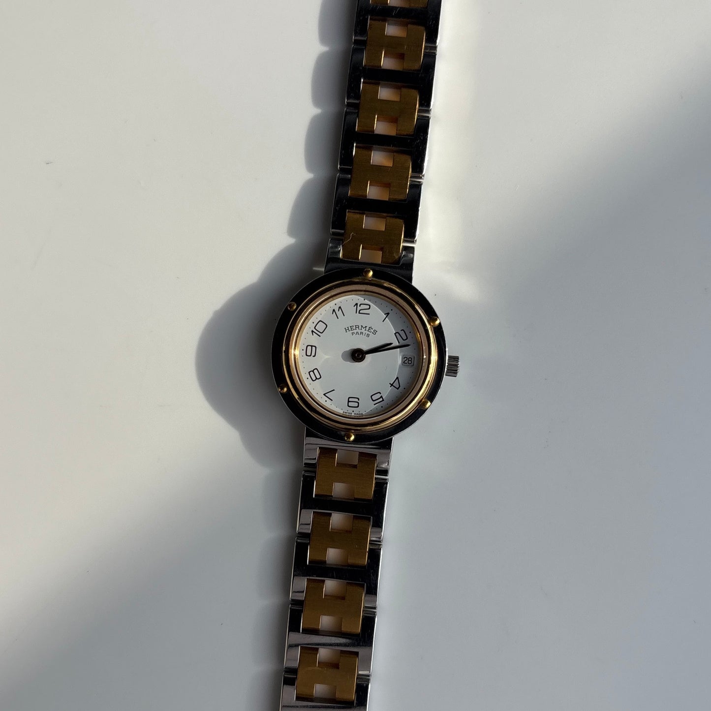 Hermes 1990s Clipper Round Dial Two Tone Watch