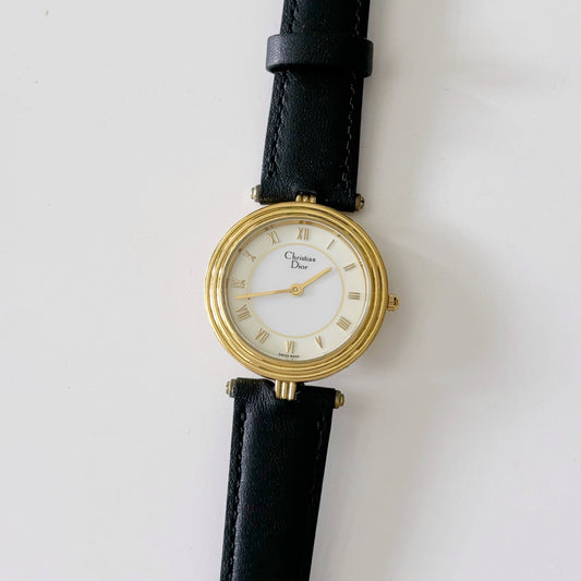 Dior 1990s Round Gold Plated Watch