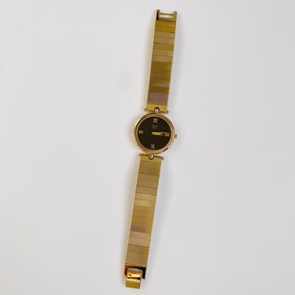 Dior 1990 Black Dial Gold Plated Round Watch (Men's)