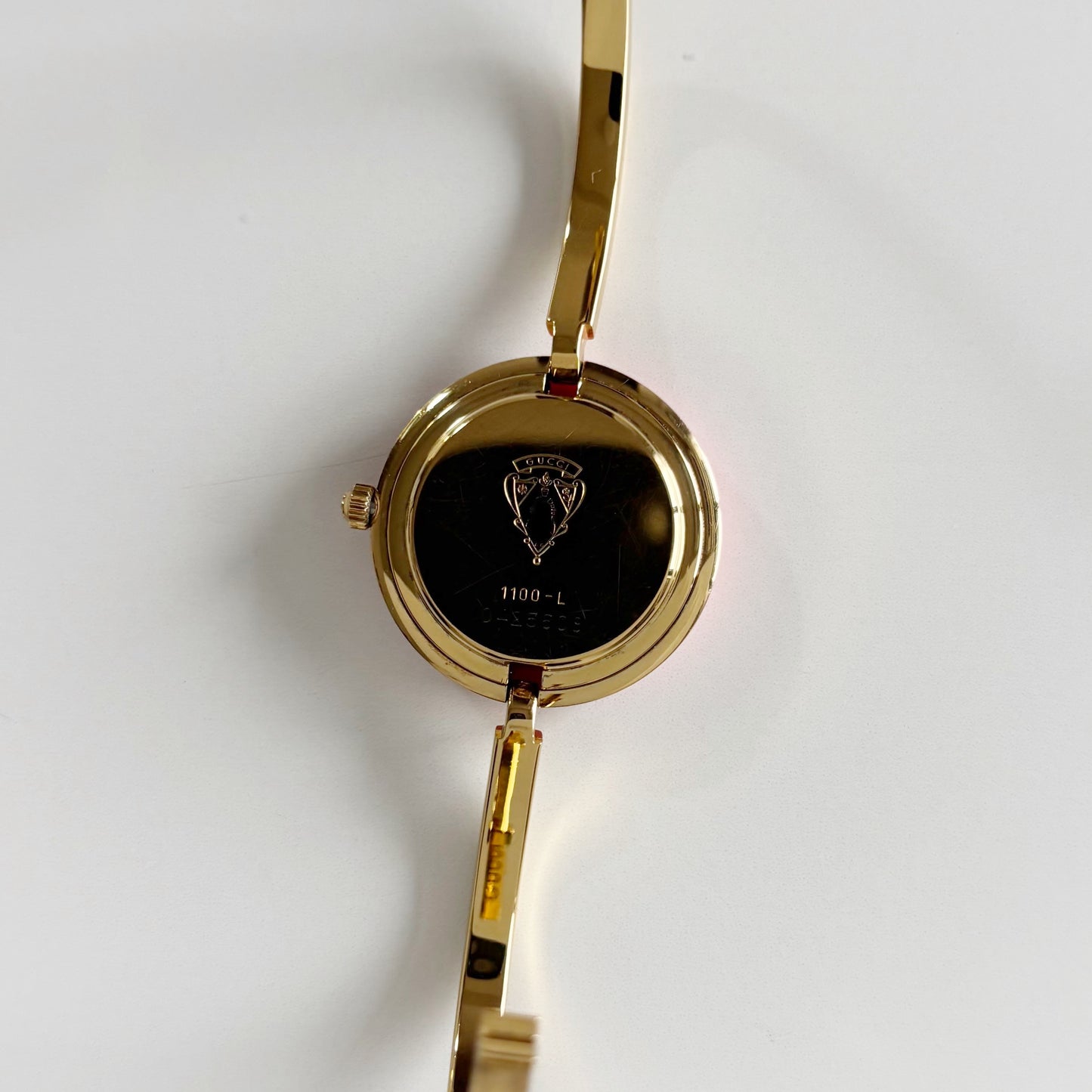 Gucci 1990s Interchangeable Bezel Gold Plated Bangle Watch with 12 bezels, case (Small)