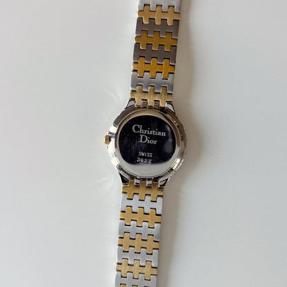 Dior 1990s Date Round Dial Two Tone Gold Plated Watch