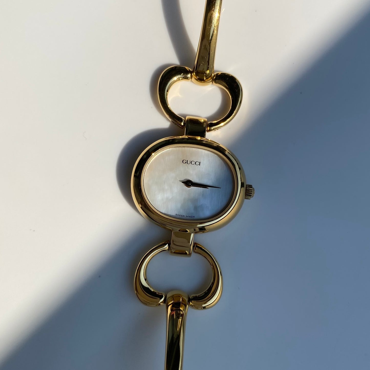 Gucci 1990s Seashell Dial Gold Plated Bangle Watch