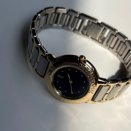 Yves Saint Laurent 1990s Black Dial Two Tone Watch