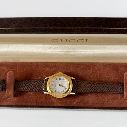 Gucci 1990s Date Round Dial Gold Plated Watch