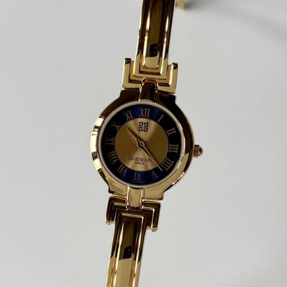 Givenchy 1990s Round Dial Gold Plated Bangle Watch