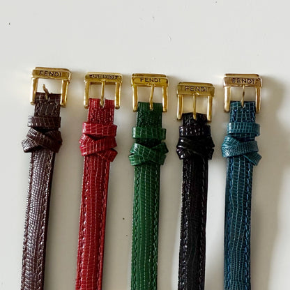 Fendi 1990s Interchangeable Belt Gold Plated Watch with 5 straps, case