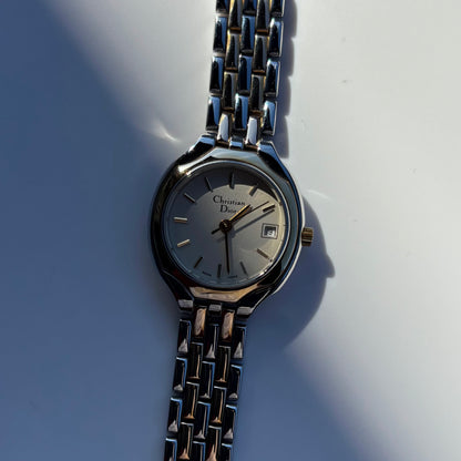 Dior 1990s Date Round Dial Two Tone Watch
