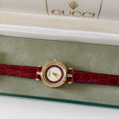 Gucci 1990s Sherry Red Round Dial  Gold Plated Watch
