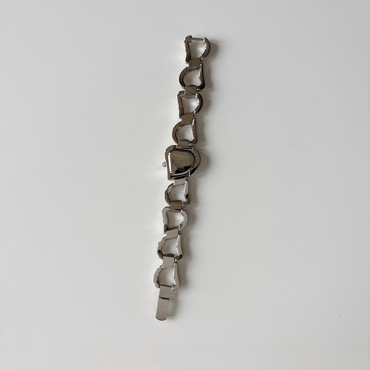 Yves Saint Laurent 1990s Heart Shaped Dial Band Silver Watch