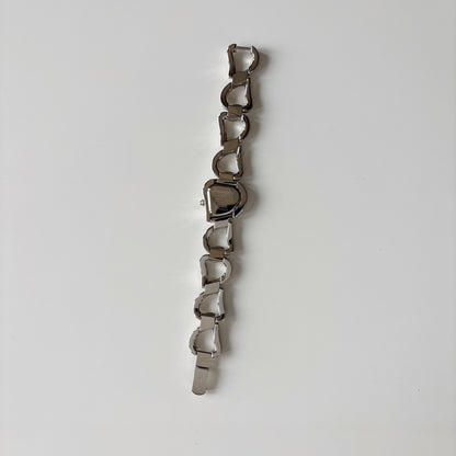 Yves Saint Laurent 1990s Heart Shaped Dial Band Silver Watch